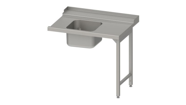 Table d'alimentation en acier inoxydable Stalgast, guide panier avec pente, 2 pieds, 1 bac 1000x750x880mm, montage côté droit, dosseret, soudé, VZL10712RA