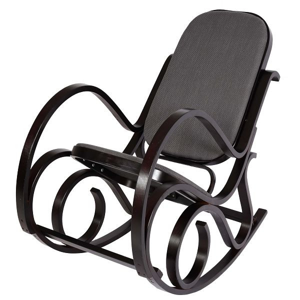 Chaise à bascule Mendler M41, chaise à bascule, chaise TV, bois massif, aspect noyer, tissu/textile gris anthracite, 75348