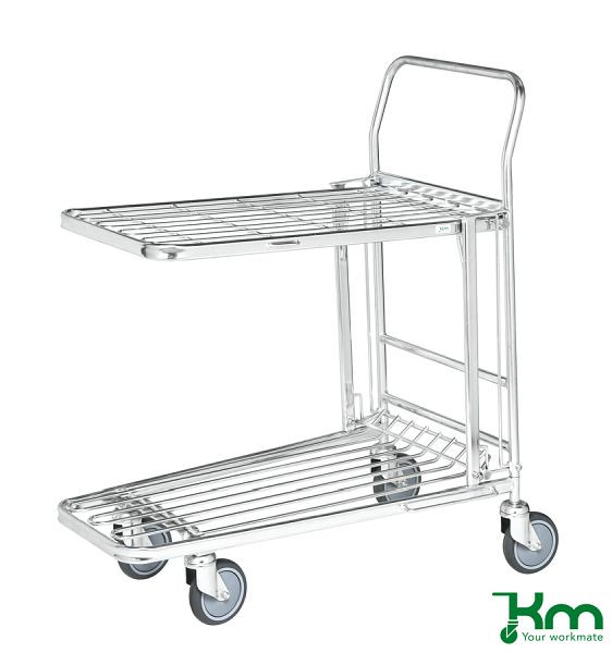 Chariot libre-service Kongamek 860 x 530 x 1010 mm, galvanisé, 4 roulettes pivotantes dont 2 avec frein, KM4202-EB