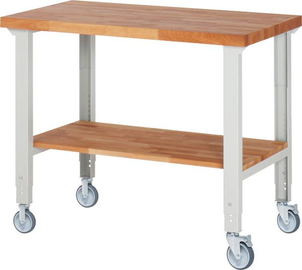 Etabli mobile RAU (réglable en hauteur) 7000-7, 1250x700x950-1000mm, 2 roulettes fixes et pivotantes chacune, 05-7000-7-127B4H22.12