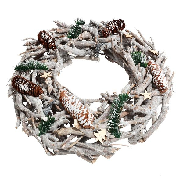 Mendler Couronne de l'Avent XXL ronde, couronne de table de décoration de Noël, bois Ø 48cm blanc-gris, sans bougies ni bougeoirs, 78611