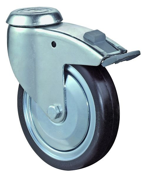 Roulettes BS Roulette pour appareil lourd avec frein, largeur 32 mm, Ø125 mm, jusqu'à 100 kg, caoutchouc gris, conducteur, corps en plastique, roulement à billes, C121.A89.125