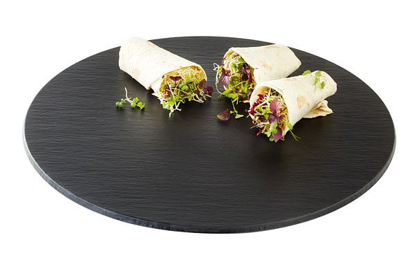 Plateau APS -SLATE-, Ø 40 cm, hauteur: 1 cm, mélamine, noir, aspect ardoise, avec pieds antidérapants, 83994