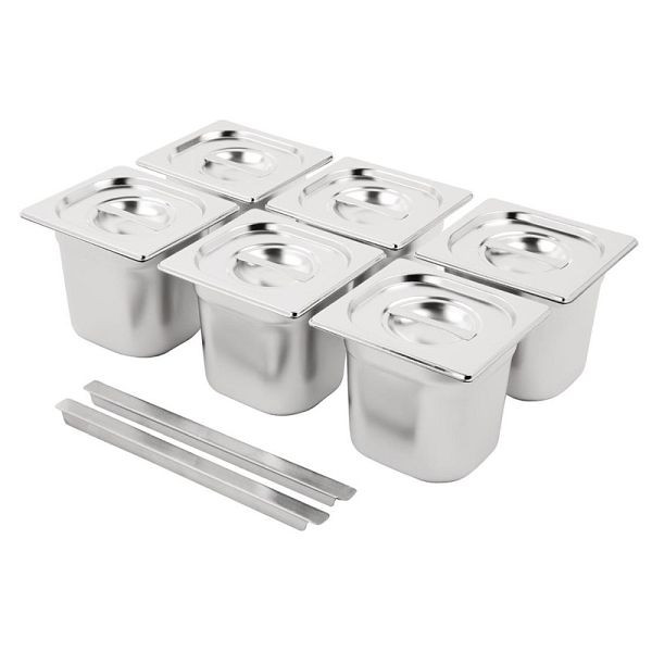Coffret gastronorme inox Vogue 6x1/6 avec couvercle, SA243