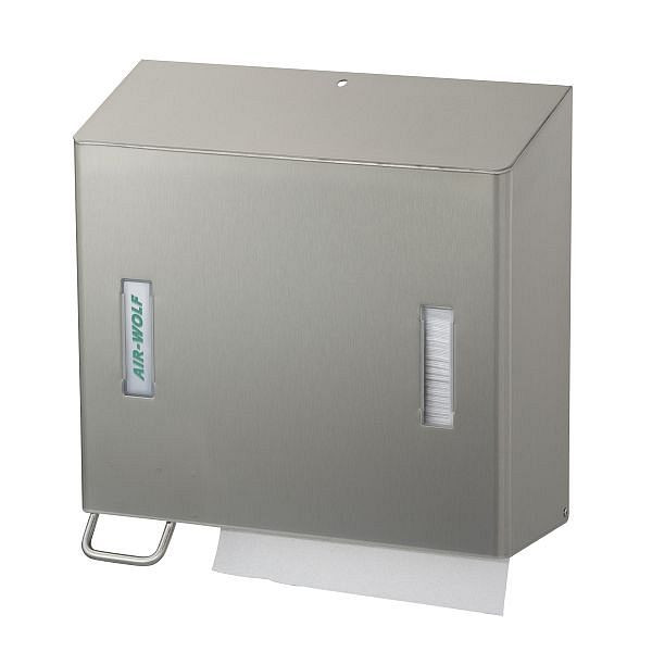 Distributeur de savon mousse et d'essuie-tout Air Wolf, série Omega, H x L x P : 377 x 377 x 163 mm, acier inoxydable revêtu, 29-073