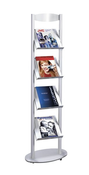 Kerkmann Sirius étagère à brochures 4 x DIN A4, L 530 x P 340 x H 1550 mm, aluminium argenté, 42347314