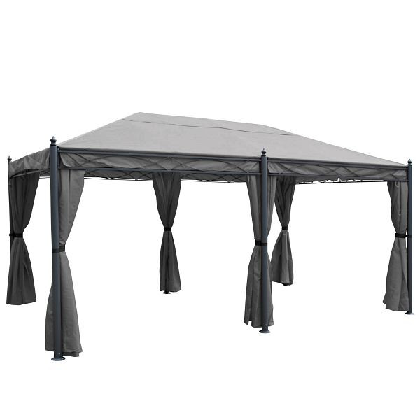 Mendler Pergola Cadiz, gazebo, stable 7cm cadre 5x3m, gris avec panneau latéral + moustiquaire, 65466