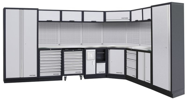 Système d'armoire d'atelier à 8 éléments Kraftwerk MOBILIO - solution d'angle, avec paroi carrée perforée, 3964EIX
