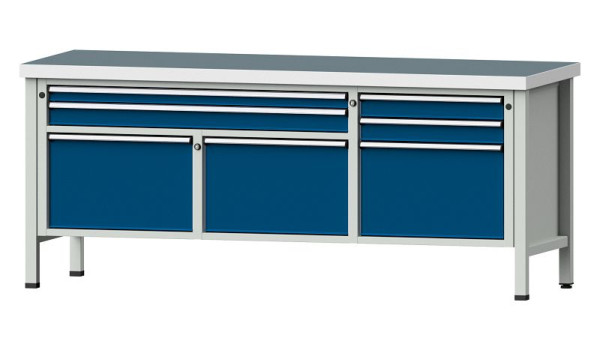 Établis ANKE Établi en caisson, modèle 281 V, 2000 x 700 x 850 mm, RAL 7035/5010, UBP 50 mm, 304.526