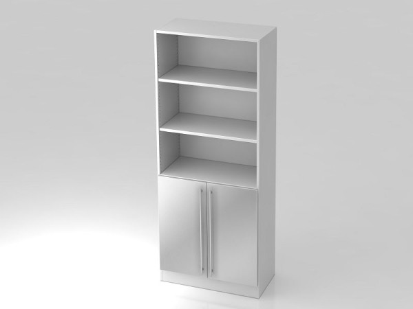Armoire Hammerbacher 5OH, 2 portes sous le panneau de plinthe, poignée de garde-corps blanc/argent, 80x42x200,4 cm (LxPxH), V7700/W/S/RE