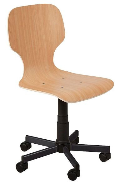 Chaise pivotante à broche ANKE; Hauteur 460 - 650 mm; Réglage de la hauteur 420-540 mm; 5 pieds, imitation hêtre assise et dossier, couleur RAL 9005, 950.010