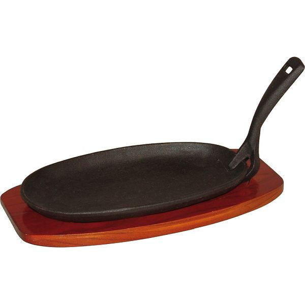 Plat de service en fonte Stalgast avec soucoupe en bois, dimension 24 x 14 cm, KG1409240