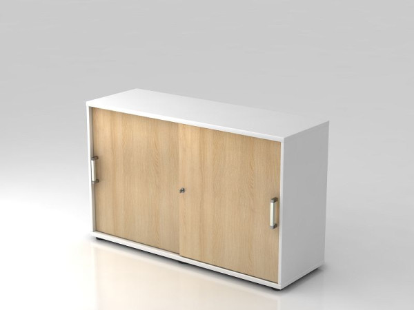 Hammerbacher armoire à portes coulissantes 2OH 120cm poignée chromée blanc/chêne, 120x40x74,8 cm (LxPxH), V1752S/W/E/CE