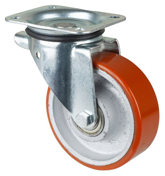 Roulettes BS Roulette pour charges lourdes, largeur de roue 40 mm, Ø roue 150 mm, capacité de charge 450 kg, bande de roulement polyuréthane moulé 95 Shore A, fonte, roulements à billes, N100.C10.152