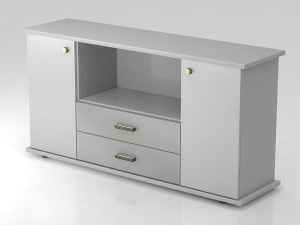 Buffet Hammerbacher 2 portes, 2 tiroirs, poignée rayée gris/gris, 166,1x44,8x84 cm (LxPxH), VSBTS/5/5/SG