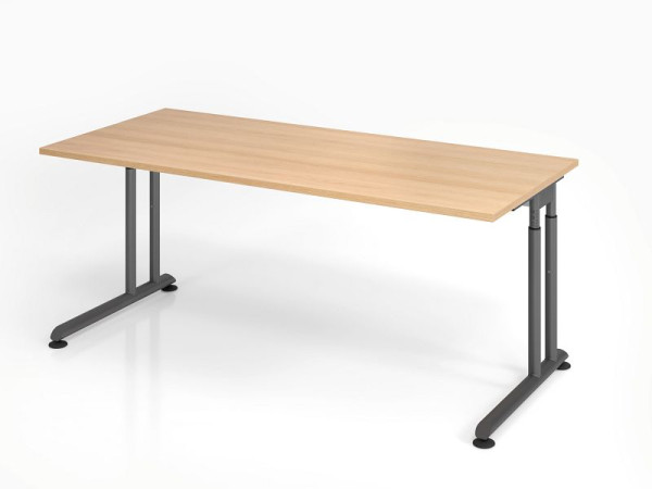 Bureau Hammerbacher ZS19, 180 x 80 cm, plateau : chêne, épaisseur 25 mm, chant épais en ABS, forme rectangulaire, graphite, VZS19/E/G