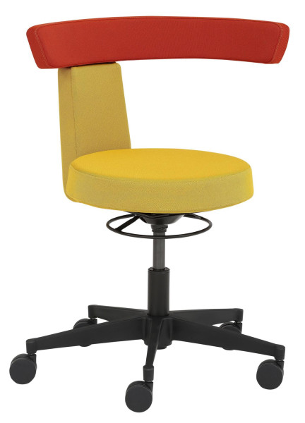 Tabouret pivotant fonctionnel Mayer Sitzmöbel , assise et dossier en tôle rembourrée, roulettes pour tapis, hauteur d'assise 40 - 48 cm, jaune/orange, 1263_619
