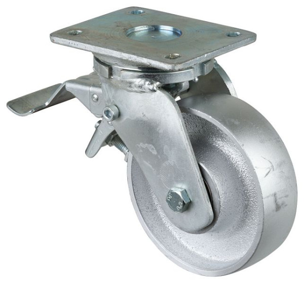 Roulettes BS Roulette robuste avec frein, largeur de roue 45 mm, Ø roue 150 mm, capacité de charge 600 kg, bande de roulement coulée, corps de roue coulé, roulement à billes, RR120.C81.150