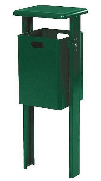 Conteneur à déchets rectangulaire sur pied Renner 40 L, avec couvercle arrondi (t=3 mm), galvanisé à chaud et support, couvercle, revêtement par poudre, vert mousse, 7083-40PB 6005