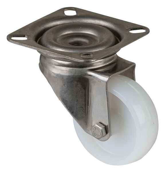Rouleau d'appareil en acier inoxydable BS rollers, largeur de roue 18 mm, roue Ø 50 mm, capacité de charge 55 kg, palier lisse, plaque, lot de 4, G100.A90.051