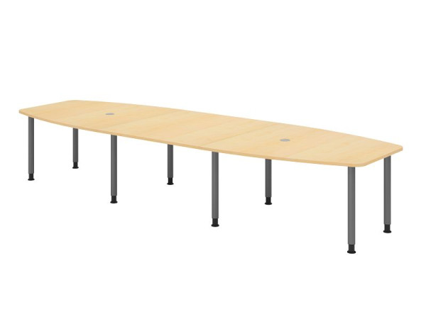 Table de conférence Hammerbacher KT40C, 400 x 130 cm, plateau : érable, épaisseur 25 mm, cadre à huit pieds graphite, tube rond 6 cm, hauteur de travail 72-74 cm, VKT40C/3/G
