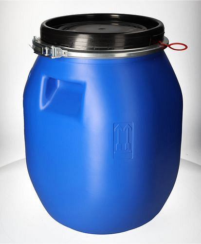 Fût en plastique DENIOS avec couvercle, carré, bleu, 30 litres, 279-039