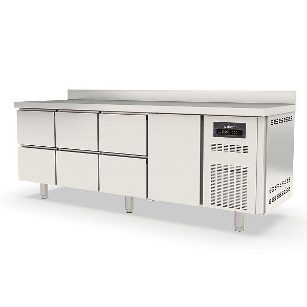 Table réfrigérante Vaiotec TOPLINE 700 / 4 compartiments GN1/1 avec 6 tiroirs / 1 porte et dosseret, 10309