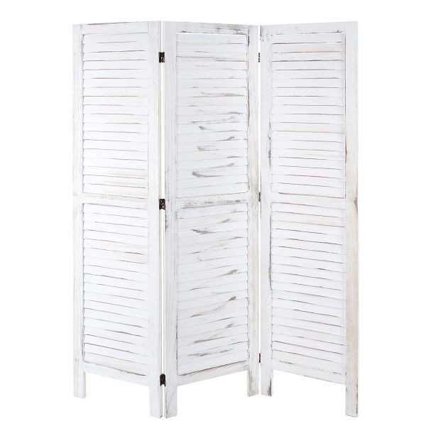 Mendler Paravent HWC-G30, écran de séparation, séparateur de pièce, look shabby 170x120cm, blanc, 67522