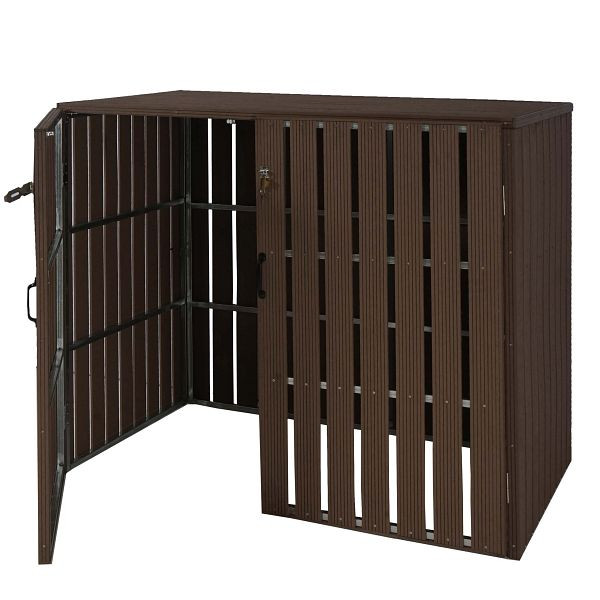 Mendler XL 2/4 WPC revêtement de poubelle à roulettes HWC-J28, poubelle à roulettes, aspect métal bois, extensible, marron, 75985+75986