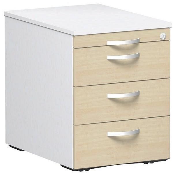 geramöbel conteneur mobile 3 tiroirs en plastique, glissière à rouleaux en métal, verrouillage central, 438x600x565, érable/blanc, S-530151-AW