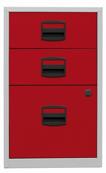 Armoire latérale PFA, 2 tiroirs universels, 1 tiroir HR, corps gris clair, façades rouge cardinal, PFA3506