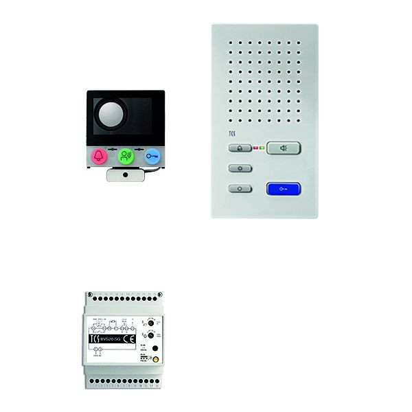 Système de commande de porte audio TCS : pack installation pour 1 unité résidentielle, avec haut-parleur intégré ASI12000, 1x haut-parleur mains libres ISW3130, unité de contrôle BVS20, PAIF010 / 003