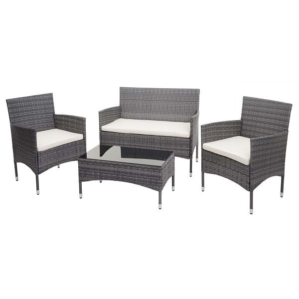 Ensemble en rotin synthétique Mendler HWC-F55, ensemble de canapés pour balcon/jardin/salon, gris, coussins crème, 76116