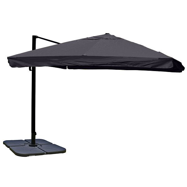 Mendler gastronomy parapluie feu tricolore HWC-A96, 3,5x3,5m (Ø4,95m) polyester/aluminium 25kg, rabat, anthracite avec support, 65159+35661
