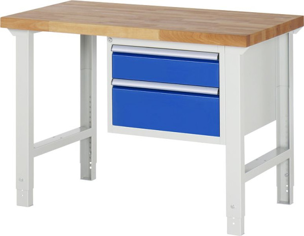 Établi RAU série 7000 - modèle 7123, L1250 x P700 x H790-1140 mm, base système L1250 x P650 x H750-1100 mm, 03-7123A1-127B4H.11
