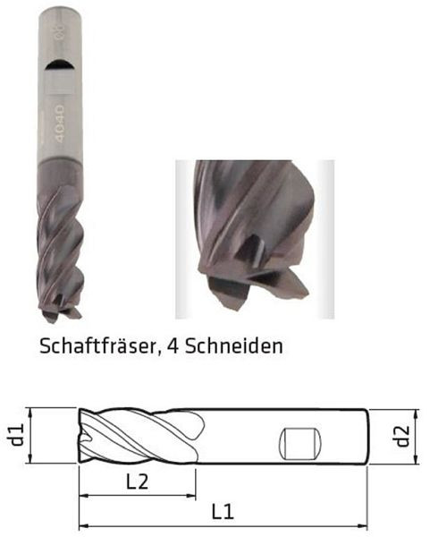 Fraise ELMAG Ø : 18 mm, 4 arêtes de coupe, nitrure de titane et d'aluminium pour matériaux jusqu'à 1200 N/mm² de résistance à la traction, 17272
