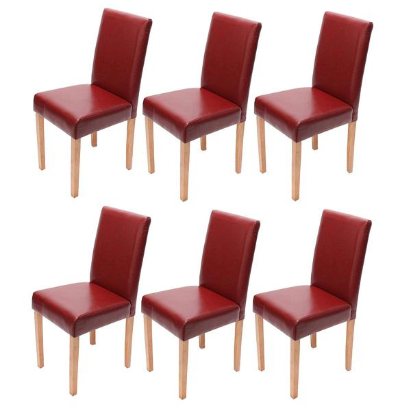 Lot de 6 chaises de salle à manger Mendler, chaises de cuisine, Littau, simili cuir, rouge, pieds légers, 31518+28650