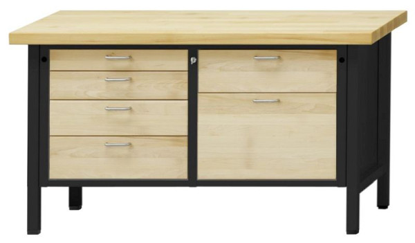 Établi d'armoire ANKE; 1500x700mm; Hêtre plaque solide; A gauche 4 tiroirs 90, 120, 150, 180 mm; A droite 2 tiroirs 180, 360 mm