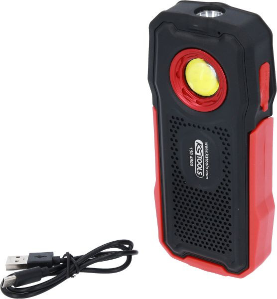 KS Tools Lampe portative d'atelier mobile, 500 lumens, avec haut-parleur Bluetooth, pliable, 150.4500