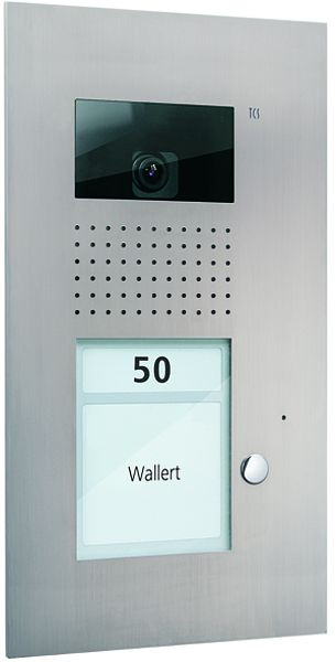 Platine de rue vidéo TCS série AVU avec 1 bouton de sonnerie (aligné à droite), 1 colonne, UP en acier inoxydable, AVU14010-0030