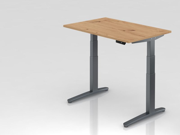 Bureau Hammerbacher XBHM12, 120 x 80 cm, plateau : chêne noueux, épaisseur 25 mm, chant épais en ABS, forme rectangulaire, graphite, VXBHM12/R/GG