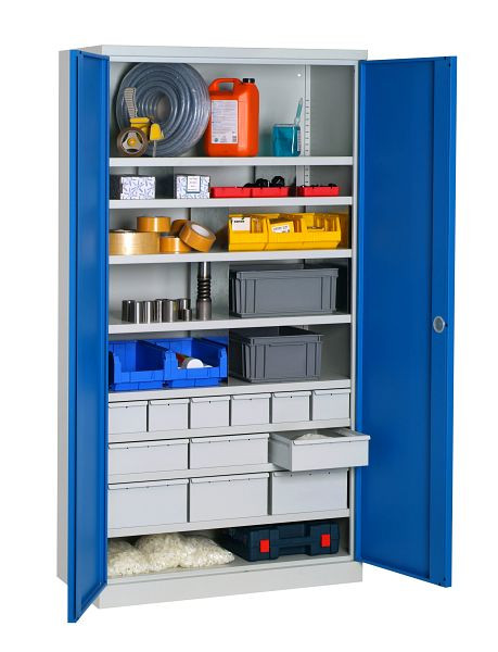 Meuble d'atelier équipé SOFAME 1000x500x1950mm, 6 tiroirs + 3 tiroirs + 3 tiroirs + 8 étagères, bleu ciel, W030090034GCBI