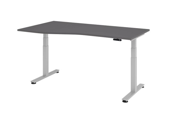 Bureau assis-debout électrique Hammerbacher 180x100/80cm graphite/argent, forme libre, montable à gauche ou à droite, VXDSM18/G/S