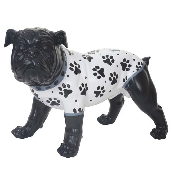 Bouledogue décoration Mendler 24cm, chien sculpture en polyrésine, intérieur/extérieur, peint à la main avec veste, 49831