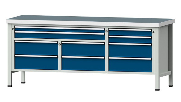 Établis ANKE Établi en caisson, modèle 285 V, 2000 x 700 x 850 mm, RAL 7035/5010, UBP 50 mm, 304.590