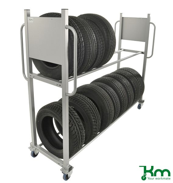 Chariot de transport de pneus Kongamek, gris, 2 roulettes fixes 2 roulettes pivotantes, capacité de charge 300 kg, KMD3