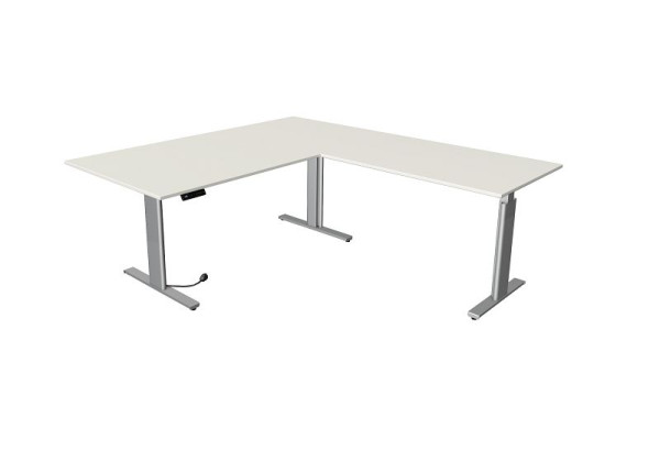 Table assis/debout Kerkmann Move 3 argent L 2000 x P 1000 mm avec élément complémentaire 1200 x 800 mm, blanc, 10235510
