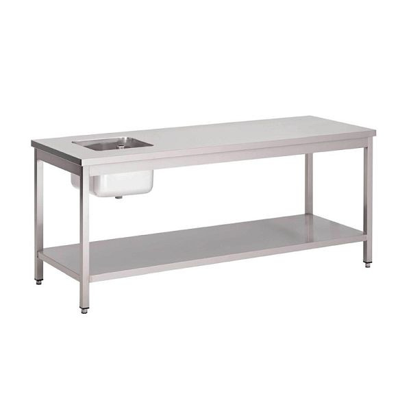 Table de travail Gastro M avec évier et étagère 200cm de long, GN142