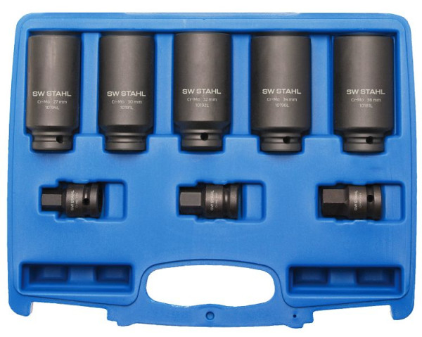 Inserts pour clés à douille SW-Stahl IMPACT, 1/2", douze pans, 8 pièces, 10185L