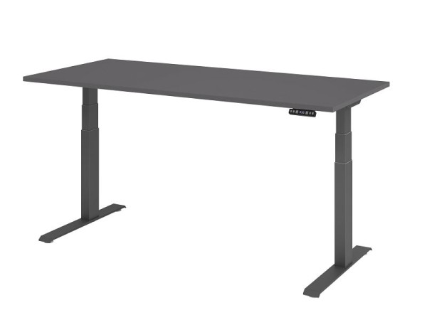 Bureau Hammerbacher XDKB19, 180 x 80 cm, plateau : graphite, épaisseur 25 mm, chant épais en ABS, forme rectangulaire, graphite, VXDKB19/G/G